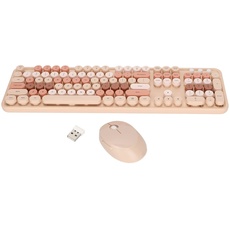 Kabellose Tastatur- und Maus-Kombination, 104 Tasten, Ergonomisches, Süßes Desktop-Spiel, Tastatur- und Maus-Sets für Mädchen für Heimbüro, Arbeit, Gaming,(Milchtee)