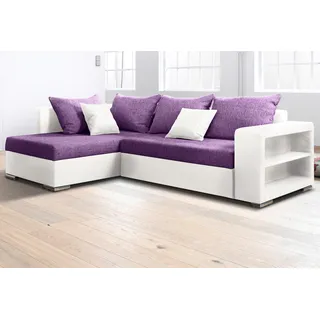 COLLECTION AB Ecksofa »John L-Form«, Regalarmlehne, Bettfunktion, Bettkasten, Ottomane beiseitig montierbar COLLECTION AB weiß/lila