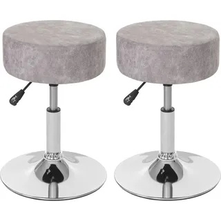 2er-Set Hocker HWC-C22, Sitzhocker Schminkhocker, höhenverstellbar Ø 35cm WildKunstleder, vintage grau - Grau
