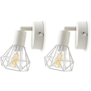 da LIGHT Wandleuchte Innen Weiß 2 Stück, E14 Wandlampe Vintage, Metal Wandspot Industrial, Nachttischlampe Wand für Flur Eingang Schlafzimmer Wohnzimmer (Ohne Leuchtmittel)