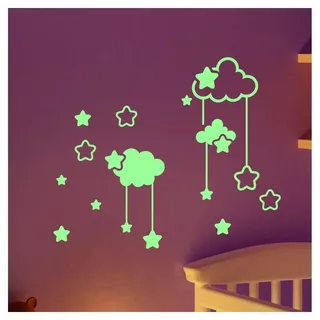 Phosphoreszierende Wandtattoo Wolken und Sterne - 30 x 30 cm