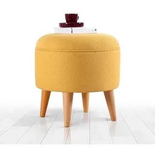 Atelier Del Sofa Bohème-Pouf mit Holzbeinen, gelber Samt und Baumwolle, 40 cm Durchmesser, 42 cm Höhe | 35 DNS Orthopädischer Schaumstoff, 6 cm dick | Stilvolles und bequemes Accessoire