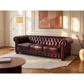 Chesterfield Ledersofa 4-Sitzer - Büffelleder - Rotbraun - BRENTON