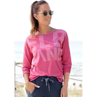 Langarmshirt ELBSAND "Niola", Damen, Gr. XL (42), pink, Jersey, Obermaterial: 50% Baumwolle, 50% Polyester, unifarben, figurumspielend hüftlang, Rundhals, Shirts Langarmshirt, mit großem Frontprint, Longsleeve aus Baumwoll-Mix, Topseller