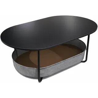 Relaxdays Couchtisch, mit Stoffkorb, oval, Beistelltisch mit Stauraum, HBT 55x100x45 cm, MDF & Eisen, schwarz-dunkelgrau