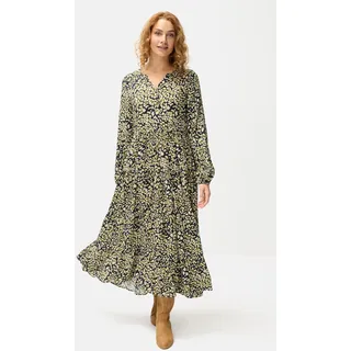Maxikleid LASCANA, Damen, Gr. 44, N-Gr, blau (navy leo), Web, Obermaterial: 100% Viskose, figurumspielend knöchelfrei, V-Ausschnitt, mit Gummizug, Kleider Maxikleid, mit Leoprint und Volants, Volantkleid