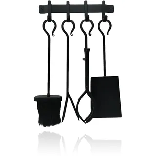 Relaxdays Kaminbesteck 5-tlg. Metall 0,12 m Höhe schwarz