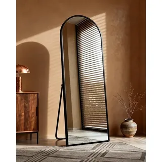 Bogenspiegel Ganzkörperspiegel 163×53 cm – Wand- & Standspiegel mit Aluminiumrahmen, 5mm HD Kupfer- & Bleifreiem Glas, Explosionsgeschützt, Für Schlafzimmer, Flur & Wohnzimmer, Schwarz - Schwarz