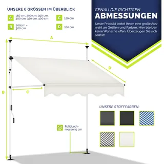 tillvex Balkonmarkise 200 cm Beige Gelenkarm Markise Klemmmarkise Sonnenmarkise Balkon ohne Bohren - Beige