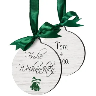 Tannenbaum Anhänger personalisiert - Christbaum Weihnachtskugel mit Wunsch Text - Christbaumschmuck Holz weiß - Baumschmuck Weihnachtsdeko selbst gestalten