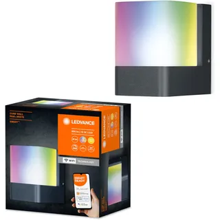 Ledvance Smarte LED Aussenleuchte für die Wand mit WiFi Technologie für Außen, RGB-Farben änderbar, aus dunkelgrauem Aluminium, Kompatibel mit Google und Alexa Voice Control, SMART+ WIFI CUBE WALL