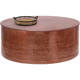 WOMO-DESIGN Couchtisch Ø 90x37 cm Kupfer Unikat Hammerschlag-Optik Handgefertigter Beistelltisch Orientalischer Wohnzimmertisch Runde Tisch Aluminium - Kupfer