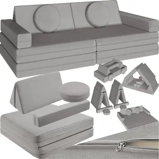 Tectake tectake® Spielsofa, 8-teilig, flexible Anordnung, Leinenbezüge, abnehmbar und waschbar, stapelbar