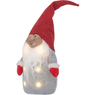 EGLO LED Weihnachtsdeko, Leuchtfigur Wichtel aus Stoff mit Kunststoffkörper in Grau, Weiß und Rot, batteriebetriebene LED Figur Weihnachten, warmweiß