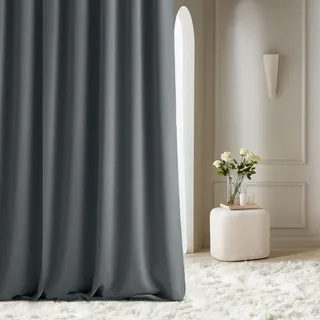 ROOM99 Vorhang mit Kräuselband Aura 140 x 300 cm Breite x Höhe Schiebegardinen Modern Curtain Wohnzimmer Schlafzimmer Dunkelgrau, 1 Stück