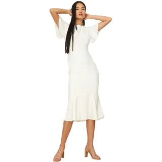 Trendyol Damen Women Basics Midi Wrapover Regular Fit Woven Dress Damen Basics Midi Wickelkleid mit normaler Passform, White,