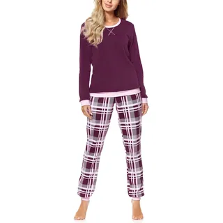 Merry Style Damen Lang Zweiteiliger Schlafanzug aus Baumwolle Pyjama Set Winter MS10-168 (Wein Kariert, 6XL)