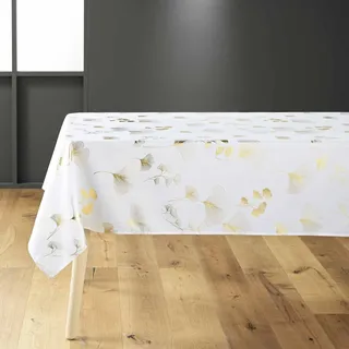 Douceur d'Intérieur Bloomy Tischdecke, rechteckig (150 x 300 cm), Weiß/Gold, Polyester mit Metallic-Druck