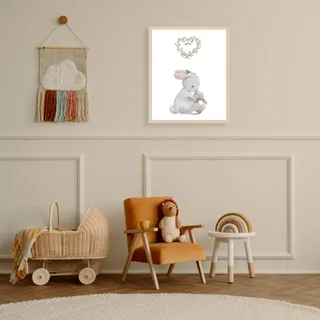 Bild mit Rahmen LÜTTENHÜTT "oder Poster, Großer Hase und Hasenkind mit Herz", bunt (farbe rahmen: beige, farbe bild(er): bunt), B:50cm H:70cm T:0,7cm, Holz, Plexiglas, Bilder, Bild mit Rahmen, HD Premium Druck