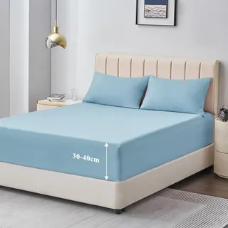 Aisbo Spannbettlaken 180x200cm Bettlaken Boxspringbett - Bett Laken Hellblau 180x200 aus Premium Mikrofaser, weiches Spannbetttuch 180 x 200 Steghöhe 40cm für Wasserbett Bed Fitted Sheet