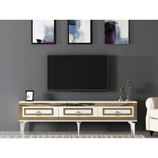 Hanah Home Elegant TV Stand, White & Gold, 180 x 44.6 x 29.6 cm | 100% Melamine Coated Particle Board, 18 mm Thick | Stylish Storage for Modern Living Rooms