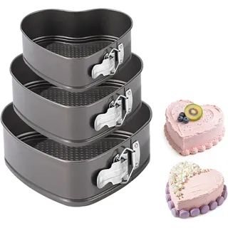 YXHZVON 3 Stück Edelstahl Herzbackform, Backform Herz 20/22/24CM, Antibakteriell Herz Kuchenbackform, Hochglanzpoliert, Springform Herzbackform, Abnehmbarer Flachboden