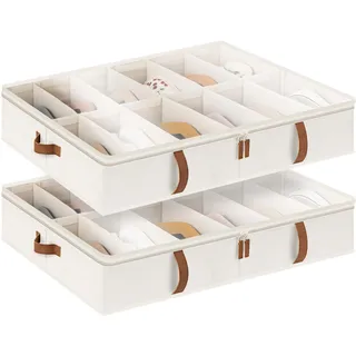 StorageWorks Aufbewahrungsbox unter dem Bett, große Unterbett Aufbewahrung Organizer mit Deckel, robuste Unterbett Aufbewahrungsbox für Kleidung, Stoff Unterbettbox, elfenbeinweiß, 2 Stück