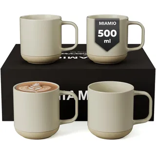 MIAMIO – Kaffeetassen Set 4er / Kaffee Becher Keramik (500 ml) für Kaffee, Cappuccino, Latte Macchiato, Tee, Espresso/Spülmaschinen- und mikrowellengeeignet– Sierra Kollektion (Hell, Becher(4x))