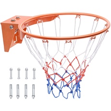 Bild von Basketball-Felge, an der Wandtür montierter Basketballkorb, robuster Q235-Basketball-Flex-Rand-Torersatz mit Netz, Standard-18-Zoll-Hänge-Basketballkorb für den Innen- und Außenbereich für Kinde