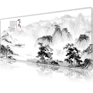 LL-COEUR Große Gaming Laptop Mauspad PC Tastatur Mausmatte XXL Schreibtischunterlage Büro Desk Pad Schreibunterlage Tuschmalerei Landschaftsmalerei Blumen Vögel (Landschaft 2, 900 x 400 x 3 mm)