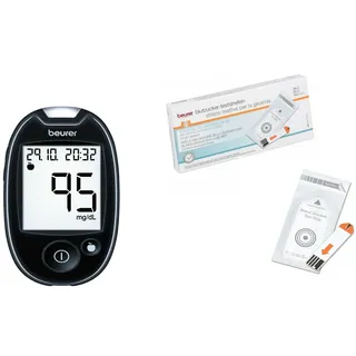 Beurer GL44 Blutzuckermessgerät Setpreis 50 Teststreifen Schwarz BZ Testgerät