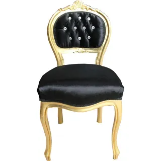 Casa Padrino Barock Damen Stuhl Schwarz / Gold mit Bling Bling Glitzersteinen - Schminktisch Stuhl - Schwarz, Gold