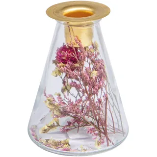 Rayher Glasvase mit Trockenblumen + Kerzenhalter, 12,5 cm hoch, 8 cm ø, konisch, für Stabkerze, Trockenblumen im Glas mit Kerzenhalter, 46697000