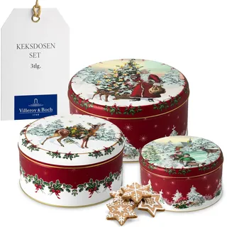 Villeroy & Boch Winter Collage Accessoires Gebäckdosen Set 3 teilig, Dosen Weihnachten, Keksdosen, Weihnachtsdosen, Weihnachtsgebäckdosen, Blechdosen, Weihnachtsdeko, Plätzchendosen, Metall