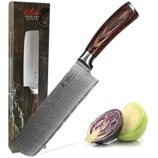 Wakoli EDIB Damastmesser Nakiri Messer aus Damast mit 17,50cm Klinge gefertigt aus 67 Lagen echtem Damaststahl mit Pakkaholzgriff I Damast Profi Messer in Geschenkverpackung