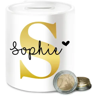 Spardose - Buchstaben - Namens Geschenk I Anfangsbuchstabe personalisiert I Initialen mit Name - Unisize - Weiß - trinkgeldkasse Buchstabe s gelddose trinkgeldkaasse personalisierte individuell