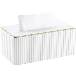 KINGFOM Taschentuchbox Kosmetiktücherbox mit Golden Edge, PU Leder Tissue Box Tücherbox, Taschentuchspender Taschentücher Box für Wohnzimmer, Badezimmer & Büro (Weiß, Rechteckige)