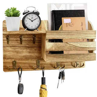Wenosda Schlüsselbrett Holz mit Ablage & 7 Haken - Schlüsselhalter Holz Wand - Schlüsselboard Modern Organizer für Flur, Wohnzimmer, Küche, Schlafzimmer