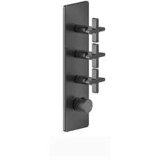 Gessi Inciso+ Fertigmontage-Set für 3/4 Hochleistungs Unterputz-Thermostat, eine Rosette, vertikale Montage, 3 separate Wege, 58226, Farbe: Schwarz XL