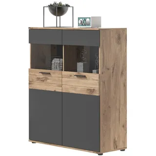 Inn.Furn Highboard Eiche, grau 110/122 cm mit Soft-Close, Wohn- und Esszimmermöbel , Holzwerkstoff , Nachbildung,Eiche , Holz Optik, Uni , 4 Fächer , Rechteckig , 110x122x37 cm , FSC Mix , Kleinmöbel, Kommoden, Highboards