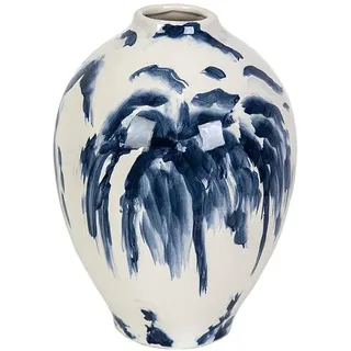 Romimex Vase, Blau, Weiß, Keramik, Blumen, 22 x 30 x 22 cm