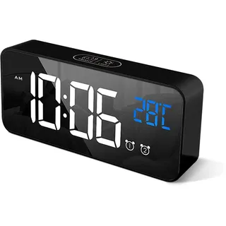 HOMVILLA Wecker Digital mit Große LED Temperaturanzeige, Digitaler Wecker mit Dual Alarm, Snooze, 4 Stufen Einstellbarer Helligkeitsdimmer und 10 Musik für Nachttisch Schlafzimmer