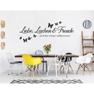 tjapalo® pkm497 wandtattoo Liebe lachen und Freunde sind hier immer willkommen Wandtattoo Freunde spruch Wandtattoo wohnzimmer sprüche Wandsticker Flur, Farbe: mittelgrau, Größe: B58xH23cm