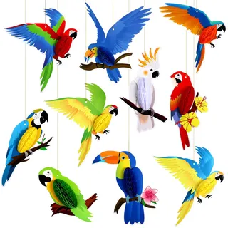 Blulu 10 Stück Tropische Vögel Bienenwabe Papier Ausschnitte Papagei Bienenwabe, Hawaiianischer Sommer Strand Luau Regenwald Party Hängende Dekoration