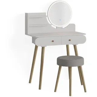 Vicco Schminktisch Edda Weiß 80 cm mit LED Beleuchtung und Hocker, Model 39608 - Weiß