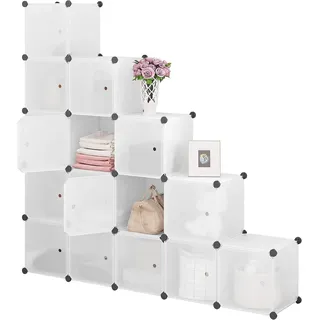 WOLTU Steckregal, 15 Würfel, DIY Würfelregal, modulare PP-Platten, Weiß - Weiß