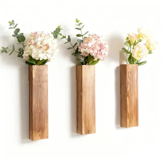 Wandvase Blumenvase, 3 Stück vase für Home Decoration Wandvasen vasen Blumenvase vase deko Holz für Pflanzen innen Vielseitige für Trockenblumen und Künstliches Grün