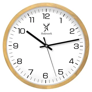Holzwerk Germany Holzwerk Wanduhr Designer Loft Holz Quarz Wand Uhr (Nahezu lautloses Uhrwerk, analog, 30 cm) beige