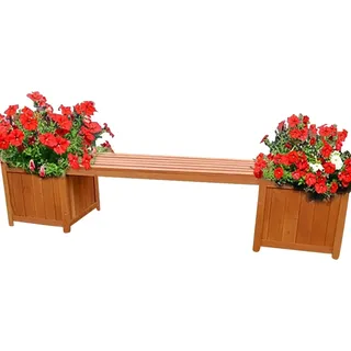 Melko Gartenbank mit Blumenkästen Holzbank Sitzbank Pflanzkübel - Braun