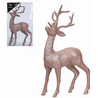 Glitzernder 26cm Stehender Rentier Hirsch Weihnachtsdeko - Rose Gold